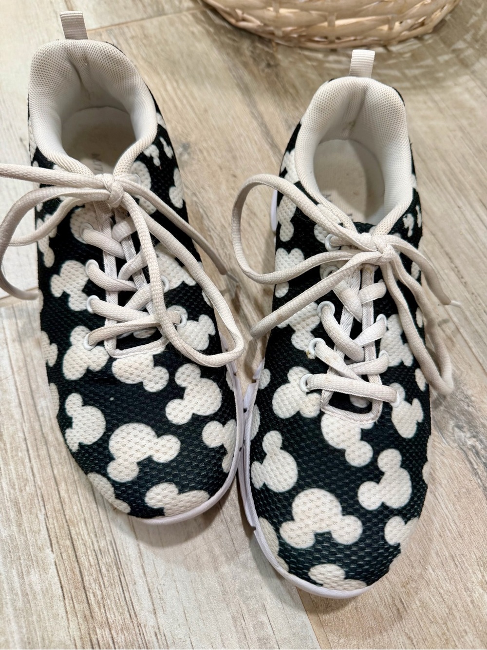 Women’s Black & White Mickey Mouse Lace-Up Sneakers